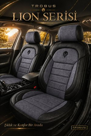 Dacia Dokker 2013-2021 Uyumlu Lion Serisi 2+1 Ticari Tay Tüyü Füme Siyah Koltuk Kılıfı