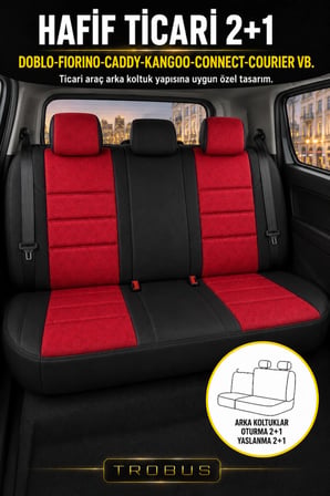 Dacia Dokker 2013-2021 Uyumlu Lion Serisi 2+1 Ticari Tay Tüyü Kırmızı Siyah Koltuk Kılıfı