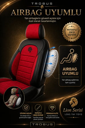 Ford Tourneo Courier 2024 Uyumlu Lion Serisi 2+1 Ticari Tay Tüyü Kırmızı Siyah Koltuk Kılıfı