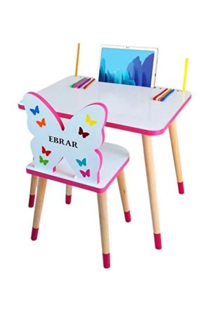 çocuk ders çalışma masa sandalye takımı 2-6 yaş pembe kelebekli