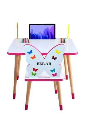 çocuk ders çalışma masa sandalye takımı 2-6 yaş pembe kelebekli