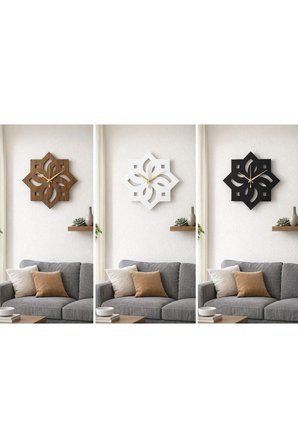 LAZURA Geometrik Sanat Ahşap Duvar Saati 40 cm. Ceviz Renk