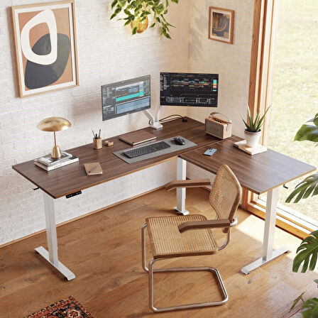 Vesamax Yüksekliği Ayarlanabilir  (L Şekli) Çalışma masası 3 Motorlu Tablasız Mobil Kontrol