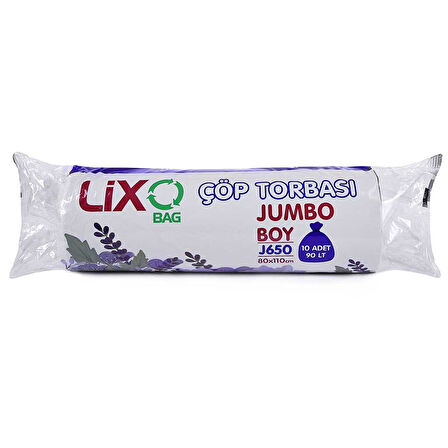 J650 Jumbo Boy Çöp Poşeti (80 x 110 cm) 10 Lu Rulo x 1 Paket Çöp Torbası Siyah 90 Lt