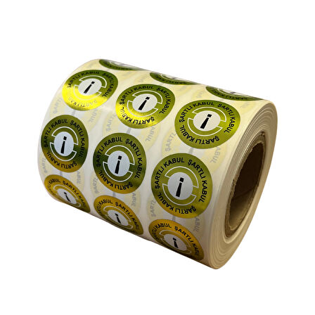 PP Metalize Kalite Kontrol Şartlı Kabul Etiketi 25mm Çap 2500 Adet Yan Yana 3 lü