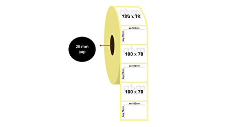 100x70 Kuşe Etiket 25 mm kuka çapı 1 rulo 500 adet