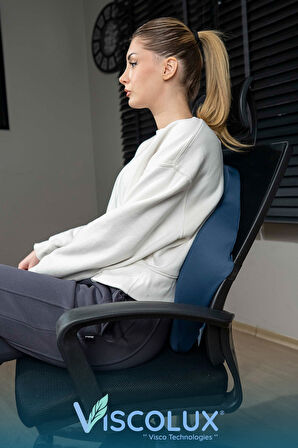 Ortopedik Lüks Bel Destek Yastığı - Premium Visco Bel Destek Minderi Mavi 54x42x9