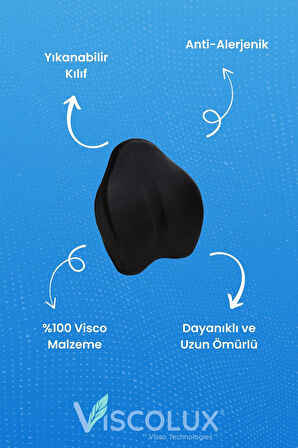 Ortopedik Lüks Bel Destek Yastığı - Premium Visco Bel Destek Minderi Siyah 54x42x9