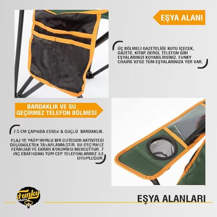 FUNKY CHAIRS Cool Ice Lüks Katlanabilir Kamp Sandalyesi FISTIK YEŞİLİ