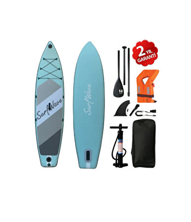 Can Yelekli Kamera Bağlantı Aparatlı Surf Wave Şişme Stand Up SUP Paddle Board 335x84x15 cm