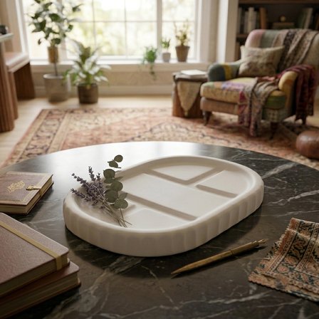 Dekoratif Anahtarlık - El Yapımı Minimalist Ev Giriş Holü Düzenleyici - Modern Takı ve Aksesuar Tepsisi - Beyaz Dekoratif Obje