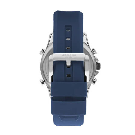 Lee Cooper LC07559.399 Erkek Kol Saati | 46 mm Çelik Kasa, Dijital & Analog, Mavi Silikon Kordon