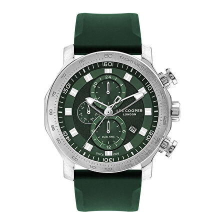 Lee Cooper LC07631.377 Erkek Kol Saati | 49 mm Yeşil Kadran, Silikon Kordon, Multifonksiyonel Çelik Tasarım
