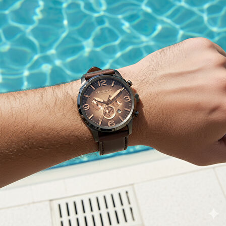 Lee Cooper LC07671.652 Erkek Kol Saati | 47 mm Kahverengi Deri Kordon, Bronz Tonlu Kadran, Gri Kasa