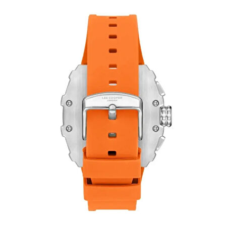 Lee Cooper Turuncu Silikon Erkek Kol Saati | 46 mm İskelet Kadran, Paslanmaz Çelik Kasa, Sportif Tasarım