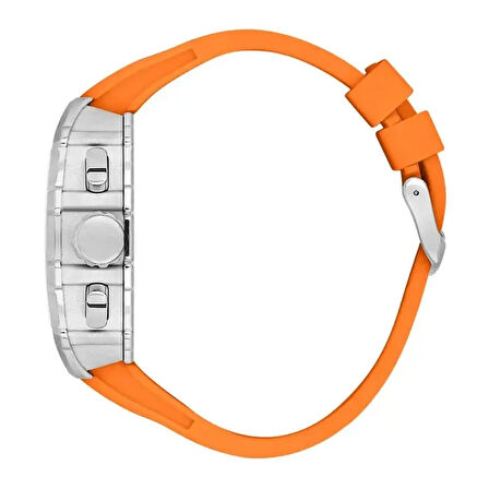 Lee Cooper Turuncu Silikon Erkek Kol Saati | 46 mm İskelet Kadran, Paslanmaz Çelik Kasa, Sportif Tasarım