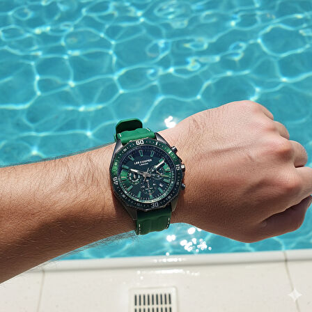 Lee Cooper LC07848.077 Erkek Kol Saati | 45 mm Yeşil Kadran, Gri Çelik Kasa, Silikon Kordon