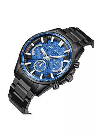 Lee Cooper LC08090.690 Mavi Kadranlı Siyah Çelik Erkek Kol Saati