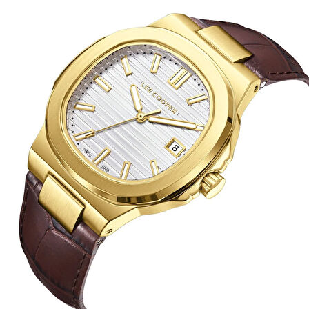 Lee Cooper LC08108.134 Erkek Kol Saati | Altın Kasa, Kahverengi Deri Kordon, Quartz Mekanizma