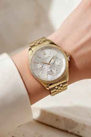 Lee Cooper Altın Sarısı Çelik Bilezik 34 mm Yuvarlak Kadın Kol Saati, Taşlı Bileklik Hediyeli