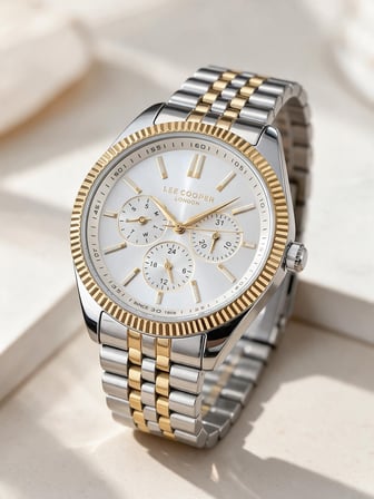Lee Cooper Altın/Metalik Çelik Bilezik 34 mm Yuvarlak Kadın Kol Saati, Taşlı Bileklik Hediyeli