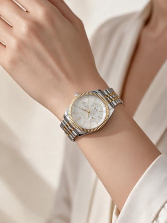 Lee Cooper Altın/Metalik Çelik Bilezik 34 mm Yuvarlak Kadın Kol Saati, Taşlı Bileklik Hediyeli