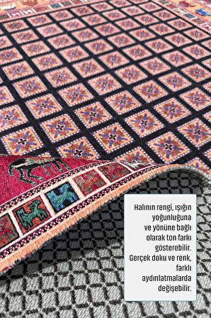 Renkli Pazırık Halısı Tasarım Şönil Halı Kilim Yolluk Kaymaz Yıkanabilir Saçaklı Salon Mutfak