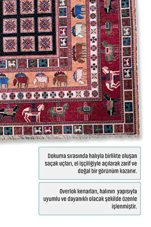 Renkli Pazırık Halısı Tasarım Şönil Halı Kilim Yolluk Kaymaz Yıkanabilir Saçaklı Salon Mutfak