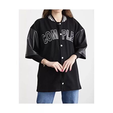 Lucky Life Complex Kolej Oversize T-shirt - Siyah