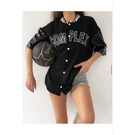 Lucky Life Complex Kolej Oversize T-shirt - Siyah