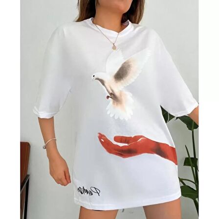 Lucky Life Dijital Baskılı T-Shirt - Beyaz