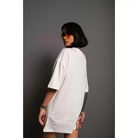 Lucky Life 24/1 Düz  Oversize T-shirt - Beyaz