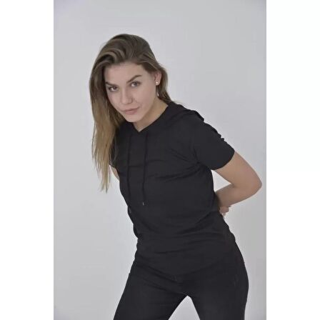 Lucky Life Kapşonlu Slim Fit T-shirt - Siyah