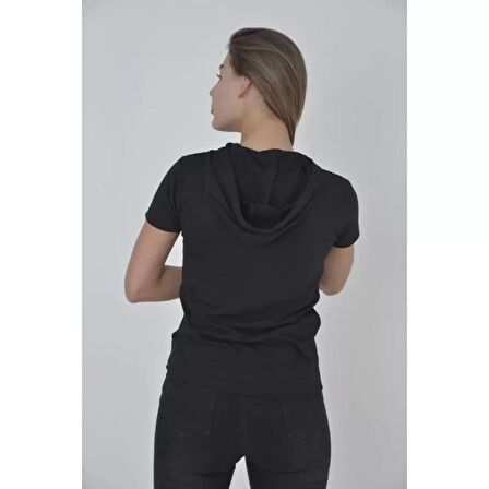 Lucky Life Kapşonlu Slim Fit T-shirt - Siyah