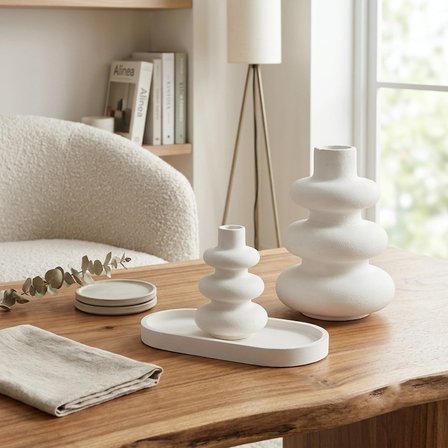 Dekoratif Vazo Seti (3'lü) | El Yapımı Modern Heykelsi Tasarımlı Vazo | Minimalist, Wabi-Sabi, Japandi ve İskandinav Ev Dekorasyonu | Pampas & Kuru Çiçek Vazosu | Salon, Konsol ve Sehpa Dekoru