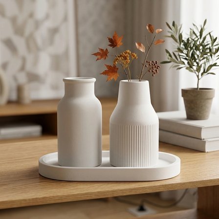Dekoratif Vazo Seti 3’lü| Minimalist Modern El Yapımı Vazo ve Tepsi Seti | Ev, Salon ve Ofis ile Mimari Projeler İçin Şık Dekoratif Obje