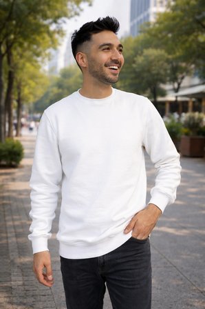 Unisex Beyaz Basic Sweatshirt – Rahat Kalıp Pamuklu Günlük Şık Beyaz Sweat