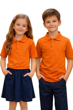 Unisex Kız Erkek Çocuk Polo Yaka Pamuklu Kısa Kol Oranj-Turuncu-Orange Günlük Basic Okul Tişört