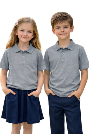 Unisex Kız Erkek Çocuk Polo Yaka Pamuklu Kısa Kol Gri Günlük Basic Okul Tişört