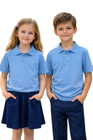 Unisex Kız Erkek Çocuk Polo Yaka Pamuklu Kısa Kol Bebe Mavisi Günlük Basic Okul Tişört