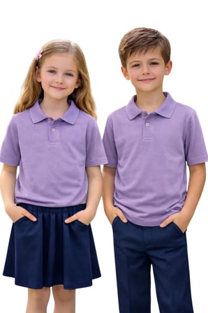 Unisex Kız Erkek Çocuk Polo Yaka Pamuklu Kısa Kol Lila Günlük Basic Okul Tişört