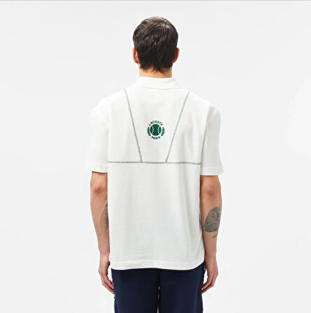 Lacoste Erkek Desenli Beyaz Polo