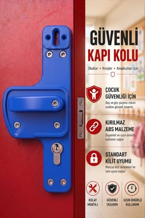 Bariyerli Kapı Kolu | Çocuk Güvenlikli Okul Tipi Kapı Kolu | Kreş ve Anaokulu İçin | Kırılmaz ABS