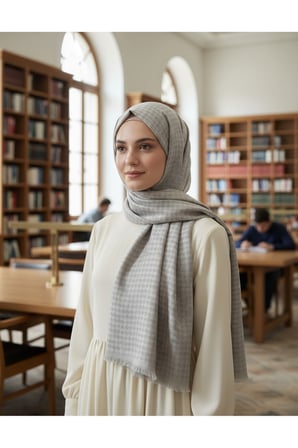 Kendinden Desenli Kaz Ayağı Krep Şal
