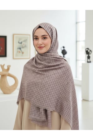 Kendinden Desenli Kaz Ayağı Krep Şal