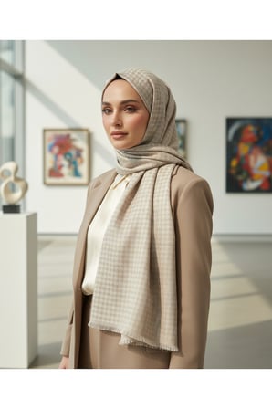 Kendinden Desenli Kaz Ayağı Krep Şal