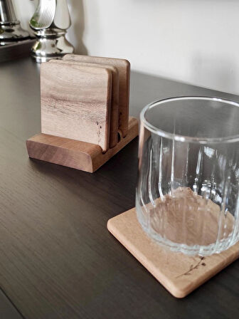Gerçek Ceviz Ağacından El Yapımı Bardak Altlığı- Hand Made Walnut Coaster