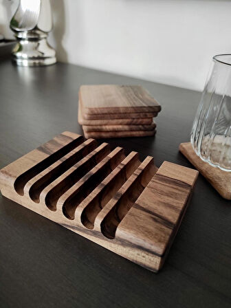 Gerçek Ceviz Ağacından El Yapımı Bardak Altlığı 6lı- Hand Made Walnut Coaster