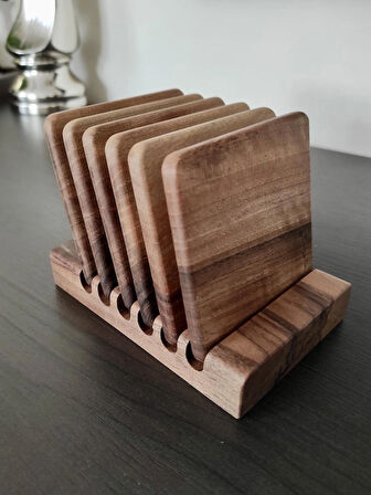 Gerçek Ceviz Ağacından El Yapımı Bardak Altlığı 6lı- Hand Made Walnut Coaster