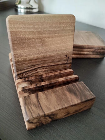 Gerçek Ceviz Ağacından El Yapımı Bardak Altlığı 6lı- Hand Made Walnut Coaster